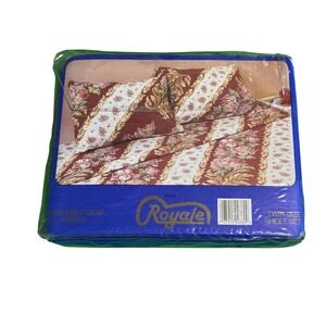 Vintage Royale Roses Twin Size Sheet Set Burgundy Floral Baroque‎ New Sealed